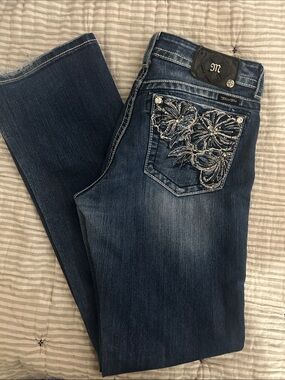 Miss Me Dark Blue Bootcut Jeans with Embroidered Pocket